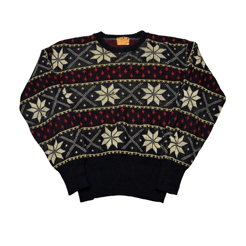 Vintage Kandahar Fair Isle Wool Crewneck Sweater 20x23 40s 50s Cottage Holiday